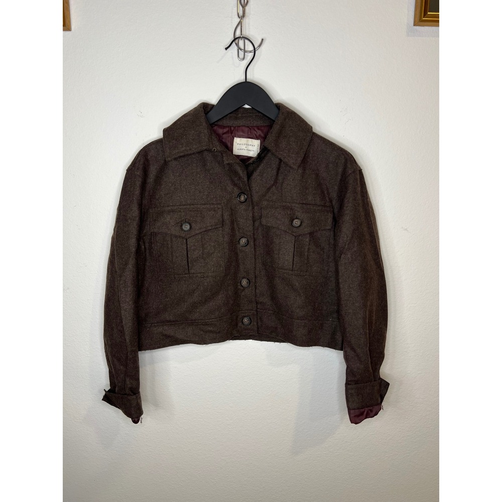 Philosophy di Alberta Ferretti Womens Cropped Jacket Button Front Brown L